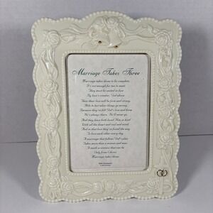 Dicksons Ceramic Wedding Picture Frame Cream Gold Floral Cross Bells Gift